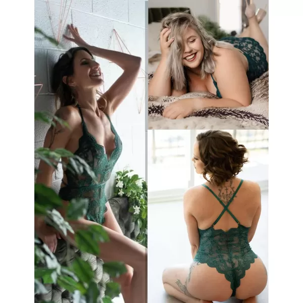 Avidlove Women One Piece Lingerie Deep V Teddy Sexy Lace BodysuitDark Green