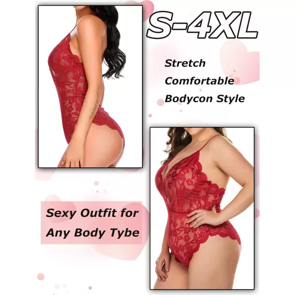 Avidlove Women One Piece Lingerie Deep V Teddy Sexy Lace BodysuitDark Red