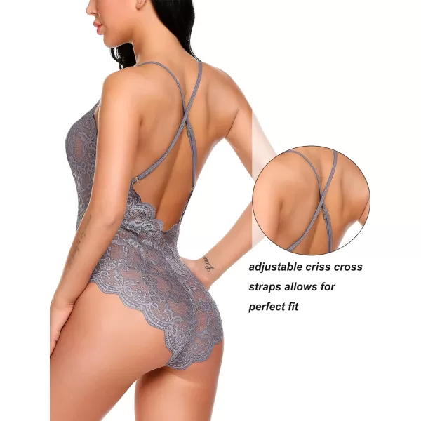 Avidlove Women One Piece Lingerie Deep V Teddy Sexy Lace BodysuitGray