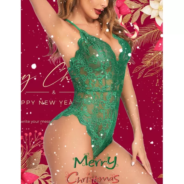 Avidlove Women One Piece Lingerie Deep V Teddy Sexy Lace BodysuitOnion Green