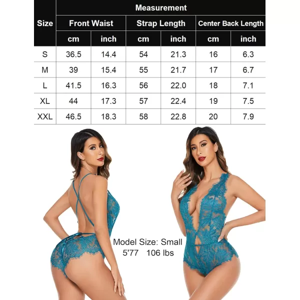 Avidlove Women One Piece Lingerie Lace Bodysuit Deep V Teddy Mini BabydollBlue Green