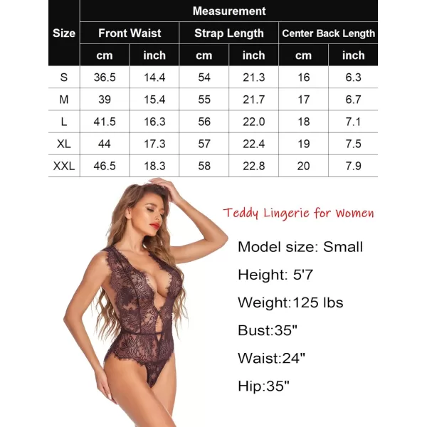 Avidlove Women One Piece Lingerie Lace Bodysuit Deep V Teddy Mini BabydollBurgundy