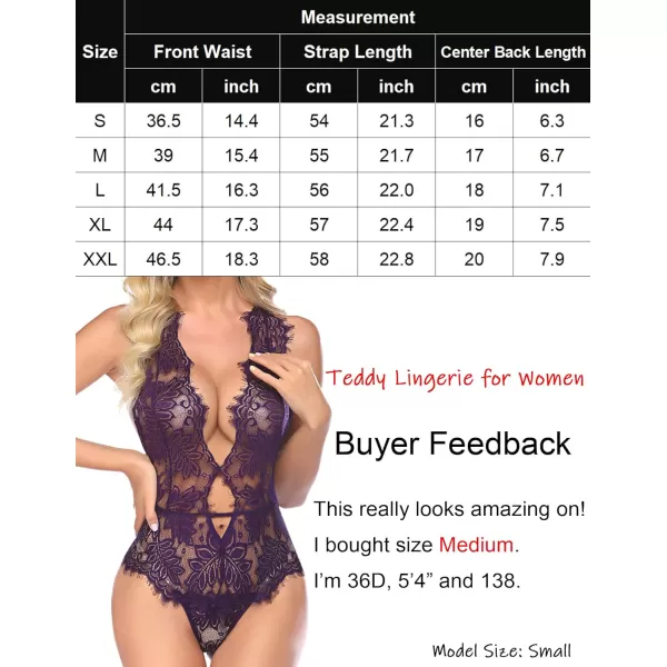 Avidlove Women One Piece Lingerie Lace Bodysuit Deep V Teddy Mini BabydollDark Purple