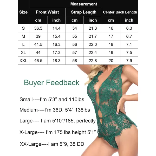 Avidlove Women One Piece Lingerie Lace Bodysuit Deep V Teddy Mini BabydollForest Green