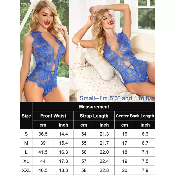 Avidlove Women One Piece Lingerie Lace Bodysuit Deep V Teddy Mini BabydollIndigo Blue