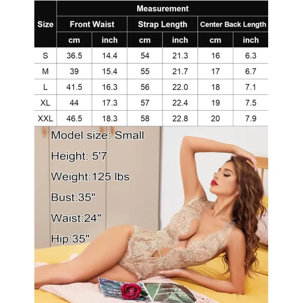 Avidlove Women One Piece Lingerie Lace Bodysuit Deep V Teddy Mini BabydollLight Brown