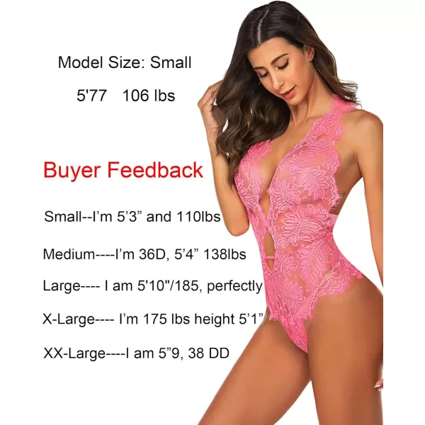 Avidlove Women One Piece Lingerie Lace Bodysuit Deep V Teddy Mini BabydollRose Red