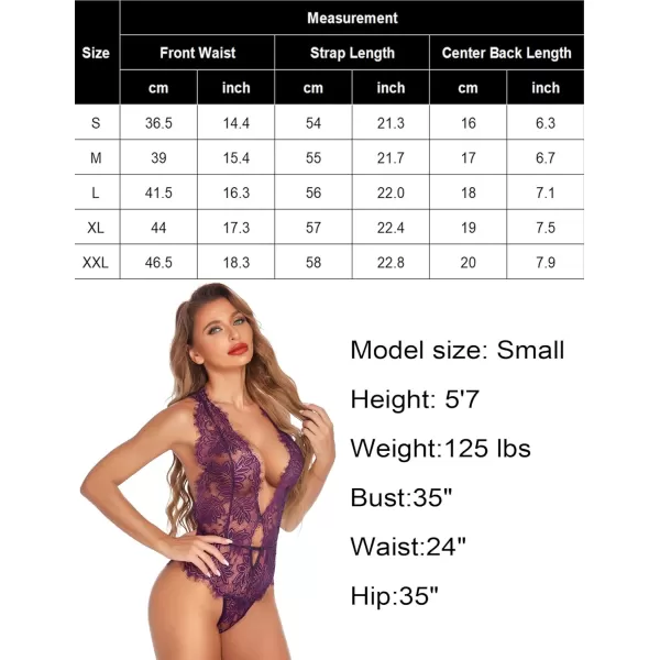 Avidlove Women One Piece Lingerie Lace Bodysuit Deep V Teddy Mini BabydollRose Viole