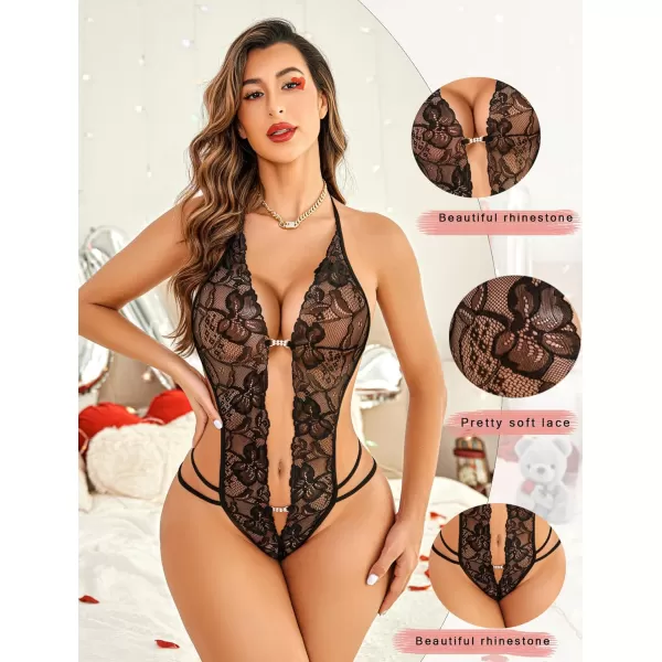 Avidlove Women One Piece Lingerie Sexy Lace Bodysuit Deep V Teddy Babydoll Nightgown XSXXXLBlack