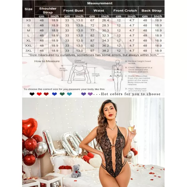 Avidlove Women One Piece Lingerie Sexy Lace Bodysuit Deep V Teddy Babydoll Nightgown XSXXXLBlack