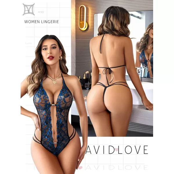 Avidlove Women One Piece Lingerie Sexy Lace Bodysuit Deep V Teddy Babydoll Nightgown XSXXXLBlackampblue