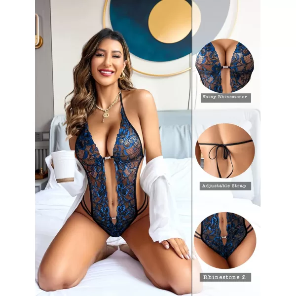 Avidlove Women One Piece Lingerie Sexy Lace Bodysuit Deep V Teddy Babydoll Nightgown XSXXXLBlackampblue