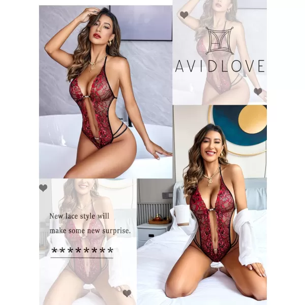 Avidlove Women One Piece Lingerie Sexy Lace Bodysuit Deep V Teddy Babydoll Nightgown XSXXXLBlackamppink