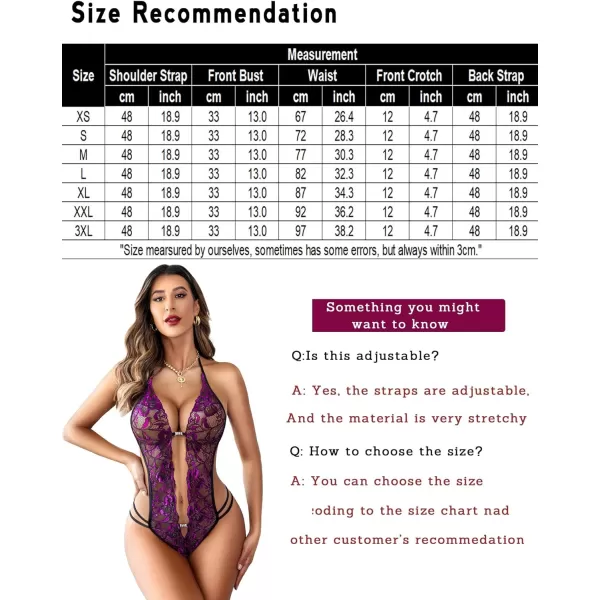 Avidlove Women One Piece Lingerie Sexy Lace Bodysuit Deep V Teddy Babydoll Nightgown XSXXXLBlackamppurple