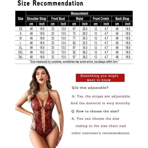 Avidlove Women One Piece Lingerie Sexy Lace Bodysuit Deep V Teddy Babydoll Nightgown XSXXXLBlackamptrue Red