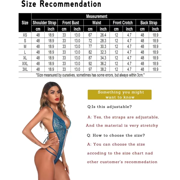Avidlove Women One Piece Lingerie Sexy Lace Bodysuit Deep V Teddy Babydoll Nightgown XSXXXLBlue Green