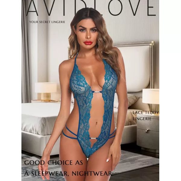 Avidlove Women One Piece Lingerie Sexy Lace Bodysuit Deep V Teddy Babydoll Nightgown XSXXXLBlue Green