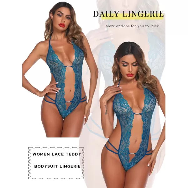 Avidlove Women One Piece Lingerie Sexy Lace Bodysuit Deep V Teddy Babydoll Nightgown XSXXXLBlue Green