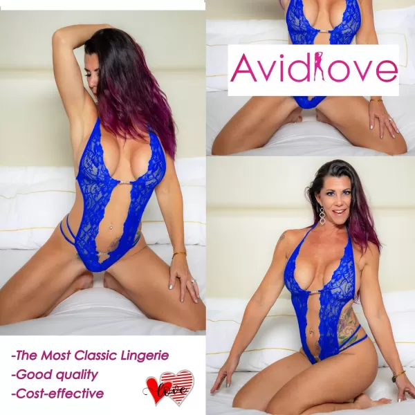 Avidlove Women One Piece Lingerie Sexy Lace Bodysuit Deep V Teddy Babydoll Nightgown XSXXXLDark Blue