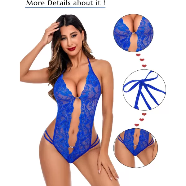 Avidlove Women One Piece Lingerie Sexy Lace Bodysuit Deep V Teddy Babydoll Nightgown XSXXXLDark Blue