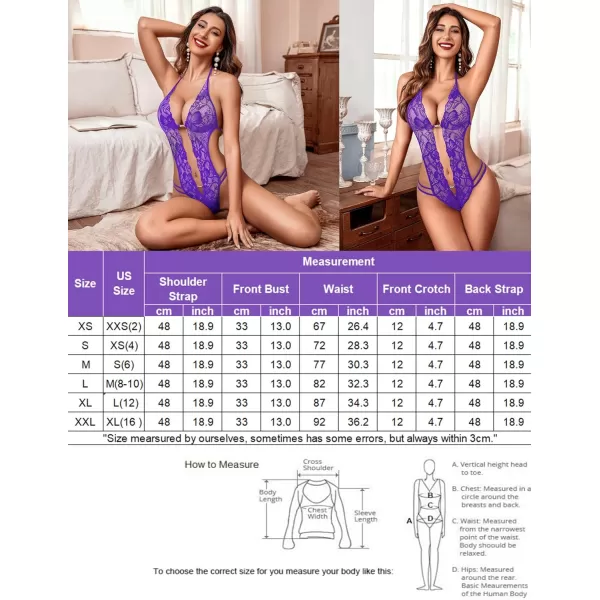 Avidlove Women One Piece Lingerie Sexy Lace Bodysuit Deep V Teddy Babydoll Nightgown XSXXXLLavender