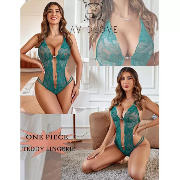 Avidlove Women One Piece Lingerie Sexy Lace Bodysuit Deep V Teddy Babydoll Nightgown XSXXXLPeacock Blue