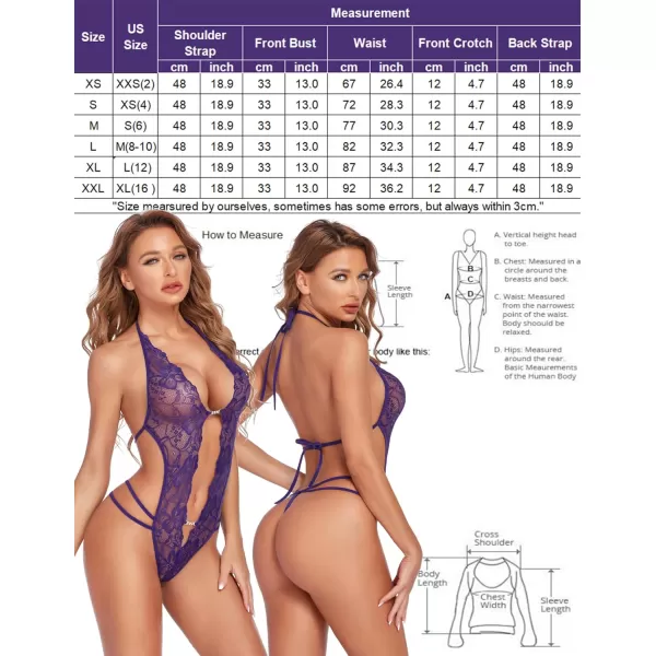 Avidlove Women One Piece Lingerie Sexy Lace Bodysuit Deep V Teddy Babydoll Nightgown XSXXXLPurple