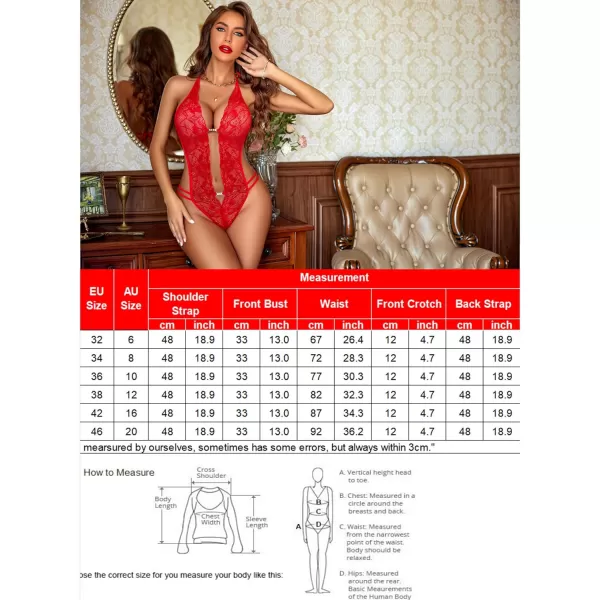 Avidlove Women One Piece Lingerie Sexy Lace Bodysuit Deep V Teddy Babydoll Nightgown XSXXXLRed