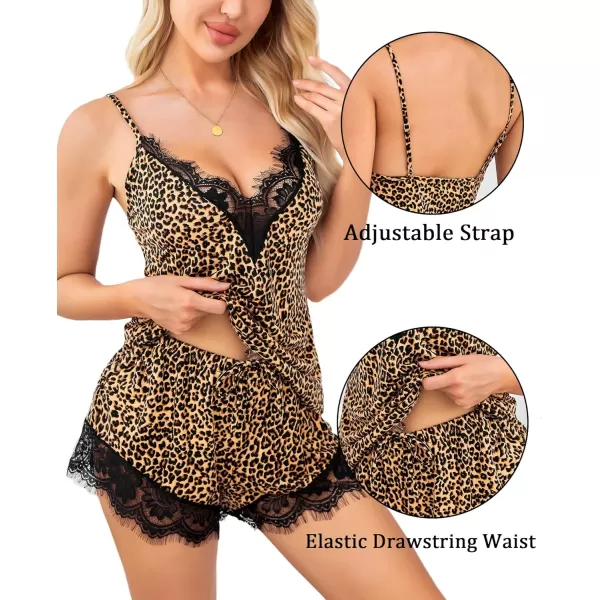 Avidlove Women Pajama Set Lace Trim Short PJ Set Modal V Neck Sleeveless Sleepwear Drawstring Waist Nightwear SXXLBrown Leopard