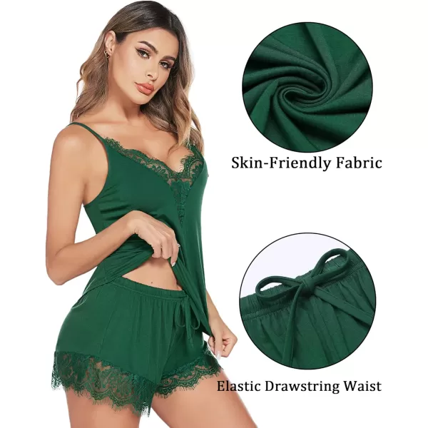 Avidlove Women Pajama Set Lace Trim Short PJ Set Modal V Neck Sleeveless Sleepwear Drawstring Waist Nightwear SXXLGreen