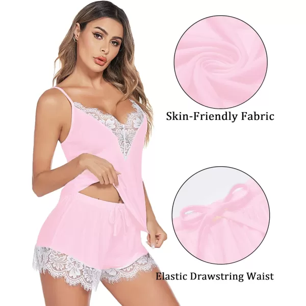 Avidlove Women Pajama Set Lace Trim Short PJ Set Modal V Neck Sleeveless Sleepwear Drawstring Waist Nightwear SXXLPink