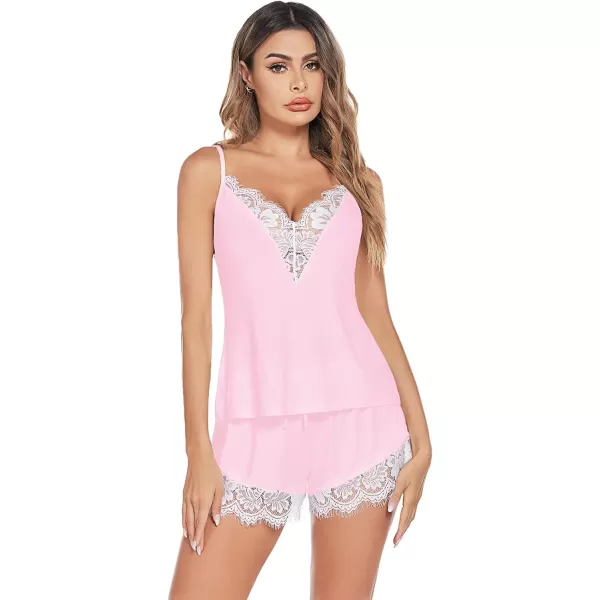 Avidlove Women Pajama Set Lace Trim Short PJ Set Modal V Neck Sleeveless Sleepwear Drawstring Waist Nightwear SXXLPink