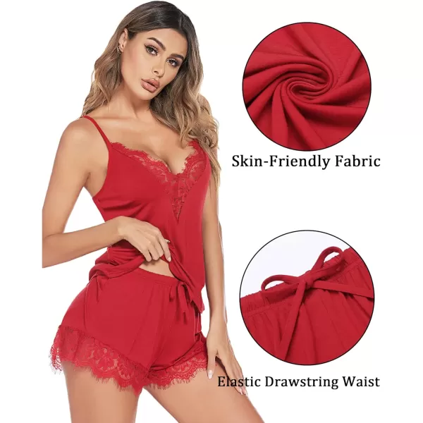 Avidlove Women Pajama Set Lace Trim Short PJ Set Modal V Neck Sleeveless Sleepwear Drawstring Waist Nightwear SXXLRed