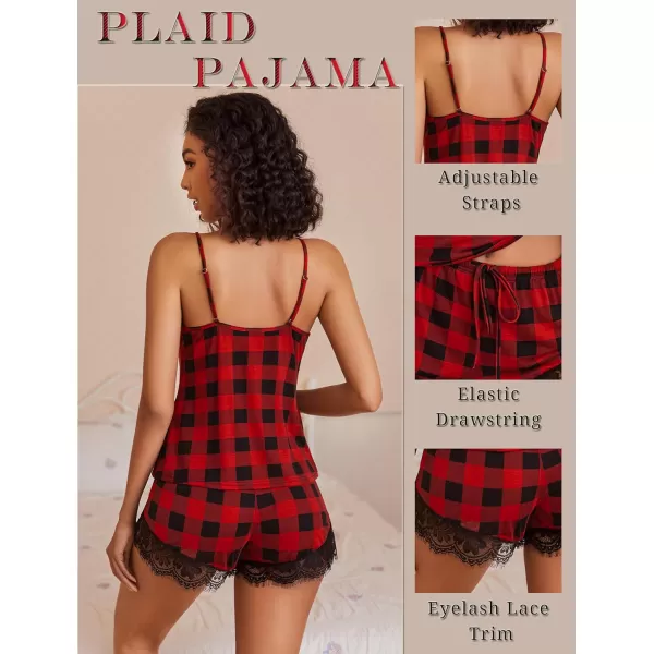 Avidlove Women Pajama Set Lace Trim Short PJ Set Modal V Neck Sleeveless Sleepwear Drawstring Waist Nightwear SXXLRed Plaid