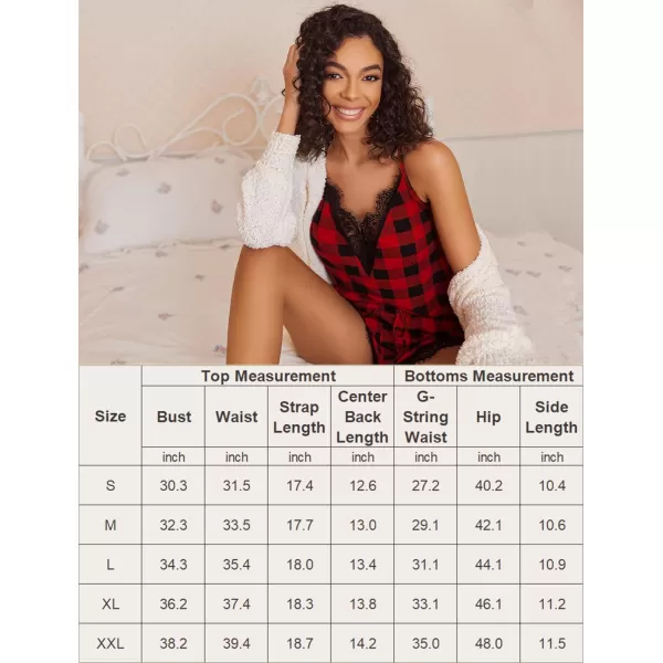 Avidlove Women Pajama Set Lace Trim Short PJ Set Modal V Neck Sleeveless Sleepwear Drawstring Waist Nightwear SXXLRed Plaid