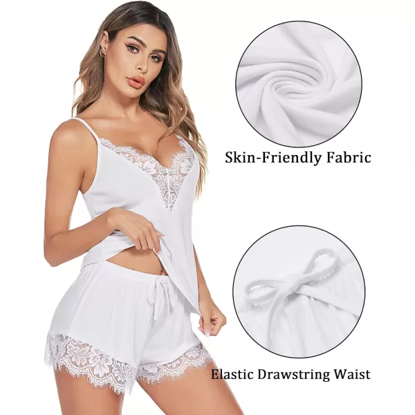 Avidlove Women Pajama Set Lace Trim Short PJ Set Modal V Neck Sleeveless Sleepwear Drawstring Waist Nightwear SXXLWhite