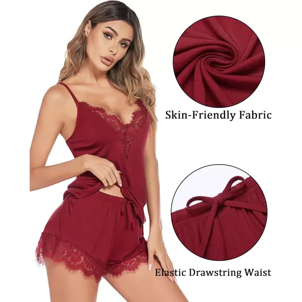 Avidlove Women Pajama Set Lace Trim Short PJ Set Modal V Neck Sleeveless Sleepwear Drawstring Waist Nightwear SXXLWine Red