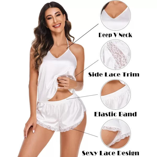 Avidlove Women Pajama Set Satin Cami Lace Sleepwear Lingerie Shorts Set Silk Pjs1 White