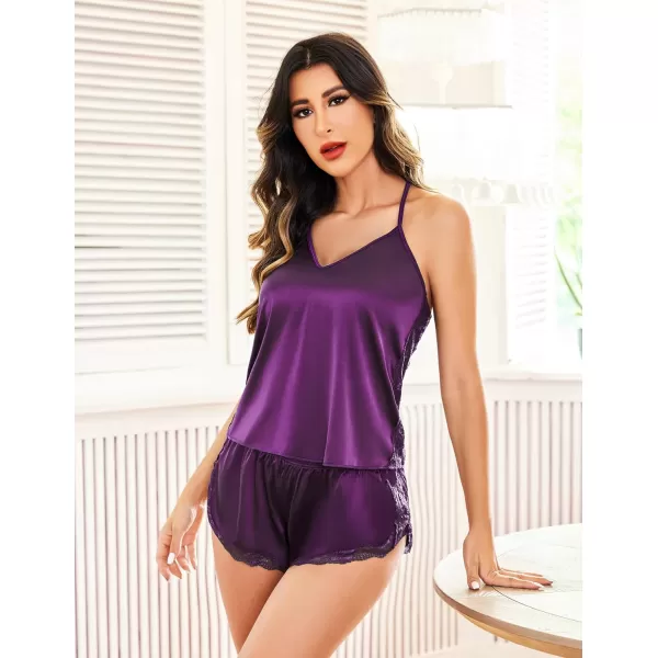 Avidlove Women Pajama Set Satin Cami Lace Sleepwear Lingerie Shorts Set Silk PjsPurple