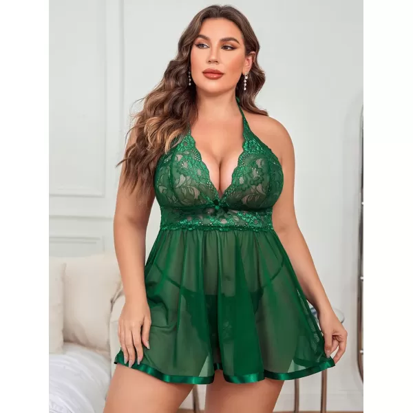 Avidlove Women Plus Size Babydoll Lingerie Lace Chemise Mesh SleepwearGreen