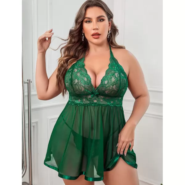 Avidlove Women Plus Size Babydoll Lingerie Lace Chemise Mesh SleepwearGreen