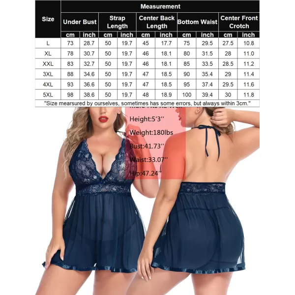 Avidlove Women Plus Size Babydoll Lingerie Lace Chemise Mesh SleepwearNavy Blue