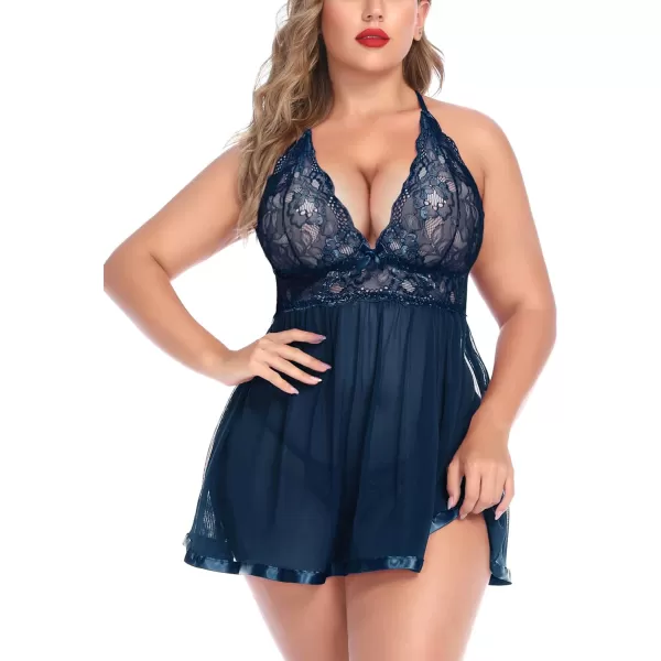 Avidlove Women Plus Size Babydoll Lingerie Lace Chemise Mesh SleepwearNavy Blue