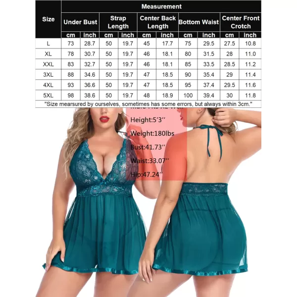 Avidlove Women Plus Size Babydoll Lingerie Lace Chemise Mesh SleepwearPeacock Blue