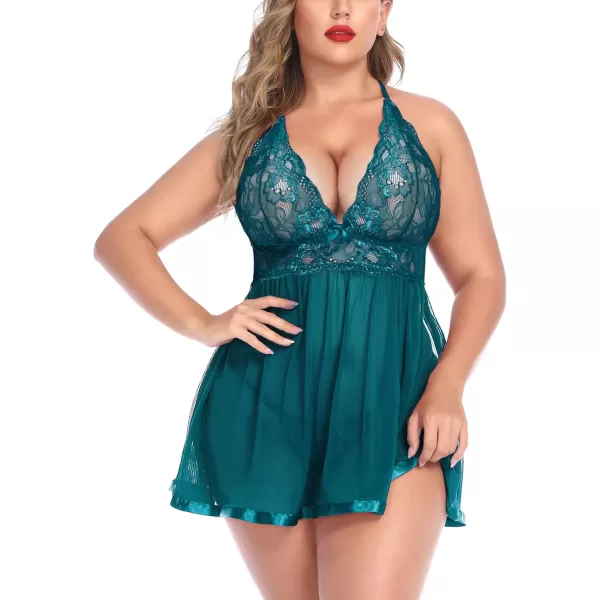 Avidlove Women Plus Size Babydoll Lingerie Lace Chemise Mesh SleepwearPeacock Blue