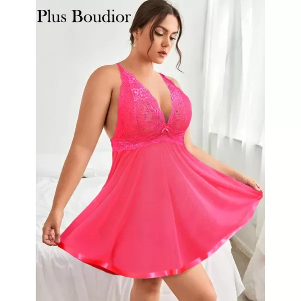 Avidlove Women Plus Size Babydoll Lingerie Lace Chemise Mesh SleepwearPink