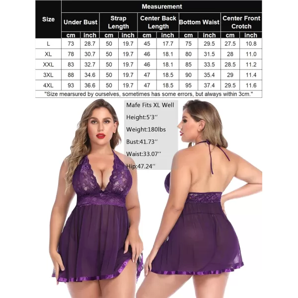 Avidlove Women Plus Size Babydoll Lingerie Lace Chemise Mesh SleepwearPurple