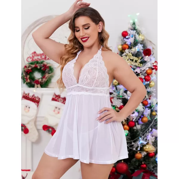 Avidlove Women Plus Size Babydoll Lingerie Lace Chemise Mesh SleepwearWhite