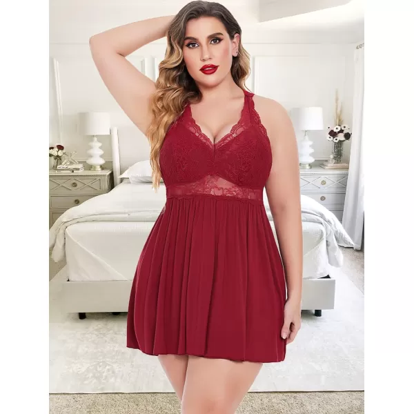 Avidlove Women Plus Size Babydoll Lingerie Lace Chemise Sexy Nightgown Wine RedAvidlove Women Plus Size Babydoll Lingerie Lace Chemise Sexy Nightgown Wine Red