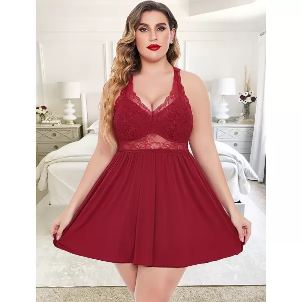 Avidlove Women Plus Size Babydoll Lingerie Lace Chemise Sexy Nightgown Wine RedAvidlove Women Plus Size Babydoll Lingerie Lace Chemise Sexy Nightgown Wine Red